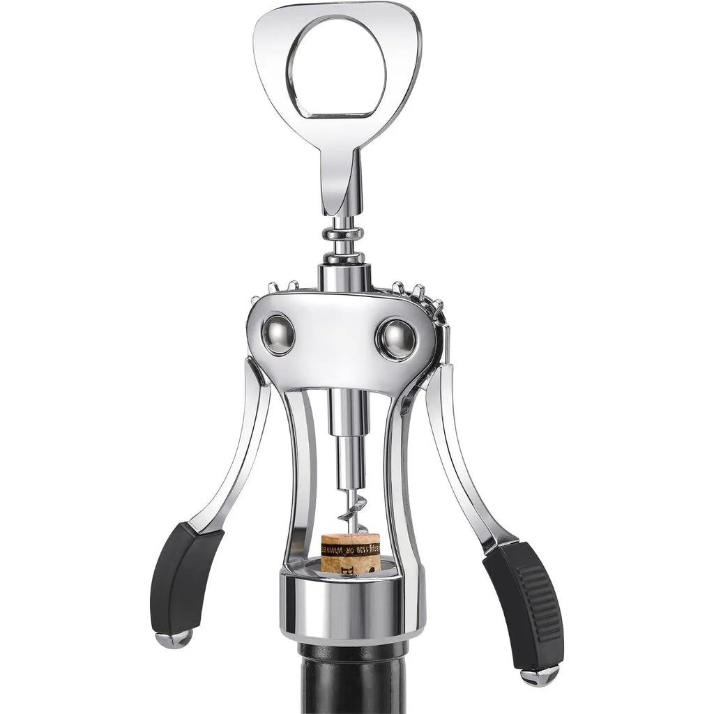 Heavy-Duty Zinc Alloy Wing Corkscrew - Multifunctional Bottle Opener with Handle and Screw