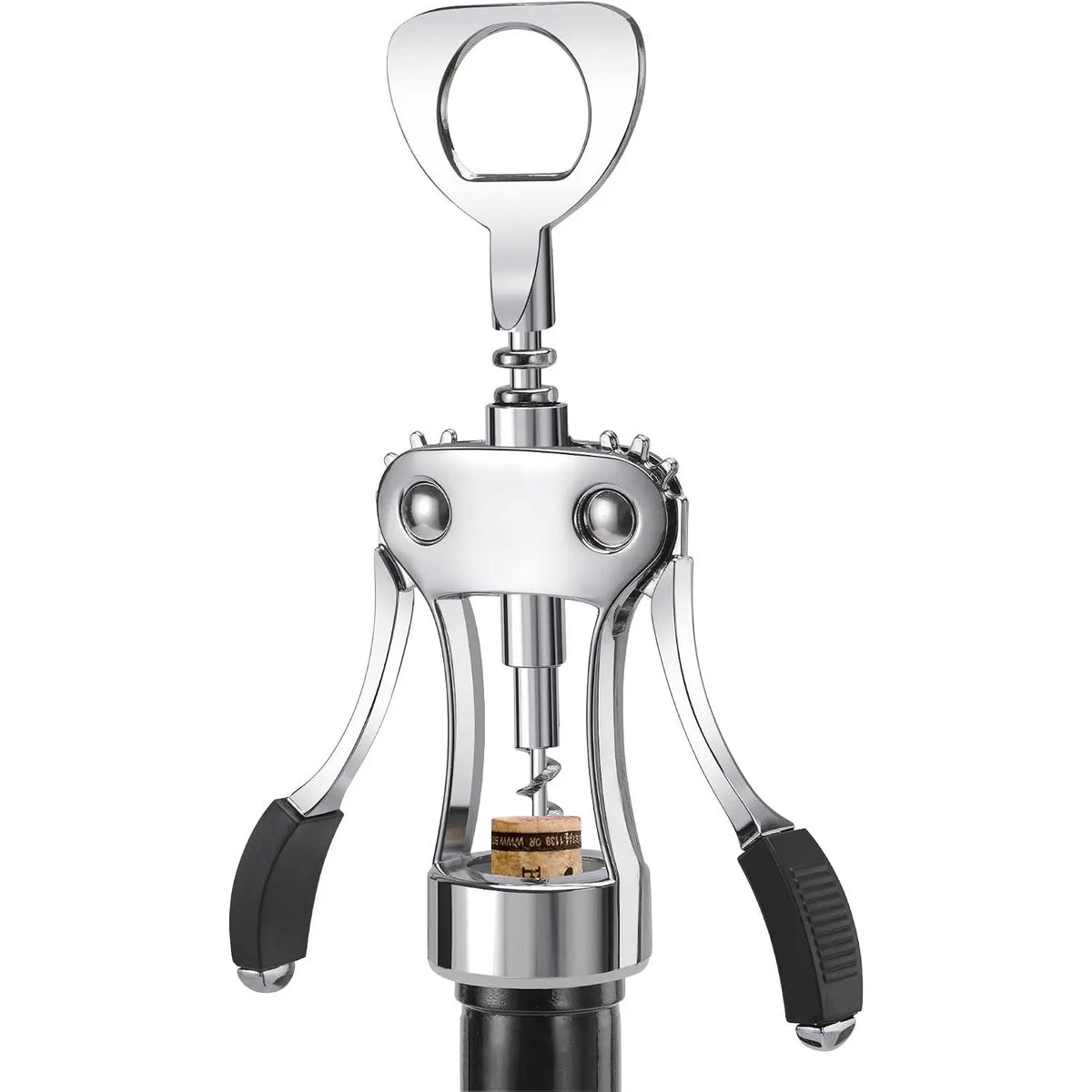 Heavy-Duty Zinc Alloy Wing Corkscrew - Multifunctional Bottle Opener with Handle and Screw