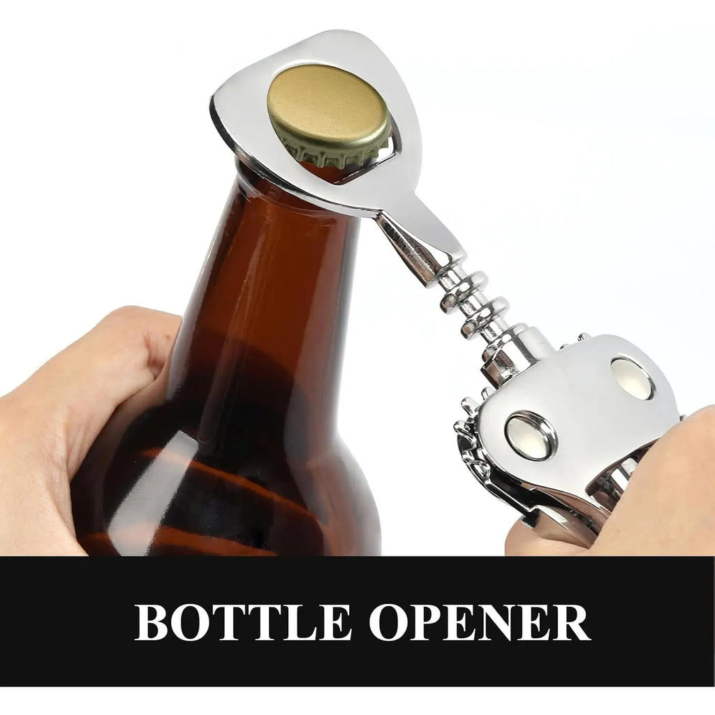 Heavy-Duty Zinc Alloy Wing Corkscrew - Multifunctional Bottle Opener with Handle and Screw