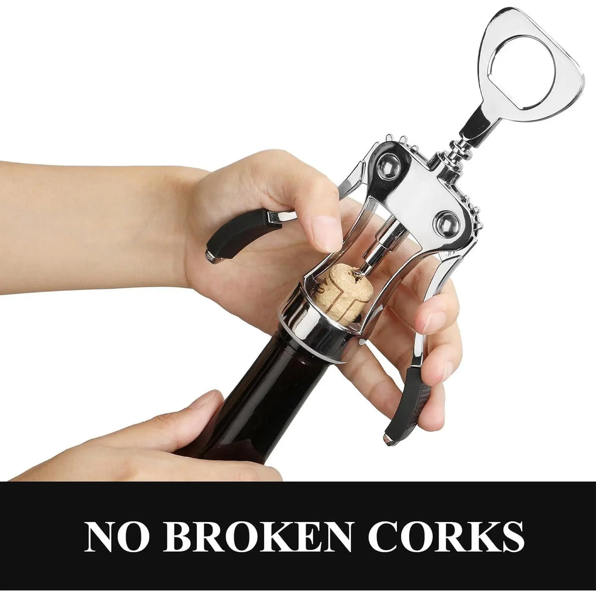 Heavy-Duty Zinc Alloy Wing Corkscrew - Multifunctional Bottle Opener with Handle and Screw