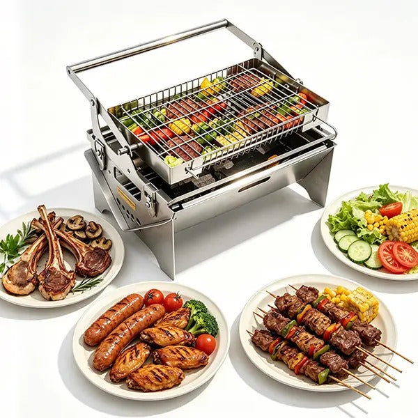 Flip Rotatable BBQ Grill｜Portable Foldable Stainless Steel｜Camping Picnic Outdoor Grill