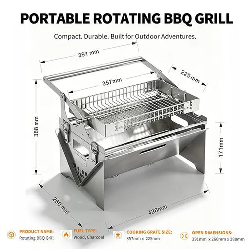 Flip Rotatable BBQ Grill｜Portable Foldable Stainless Steel｜Camping Picnic Outdoor Grill