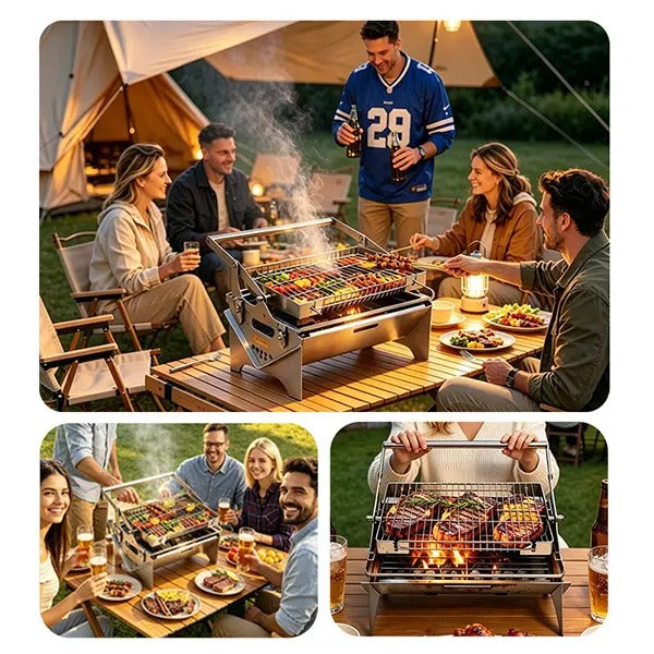 Flip Rotatable BBQ Grill｜Portable Foldable Stainless Steel｜Camping Picnic Outdoor Grill